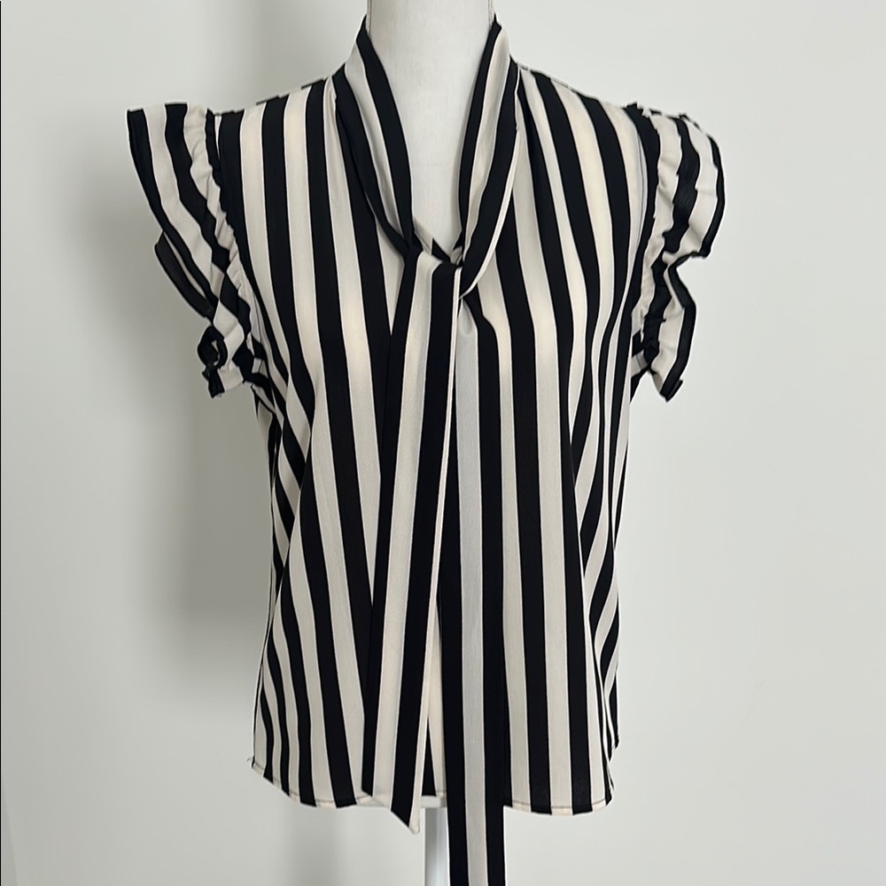 Striped Black and White Ruffle Sleeve Top
